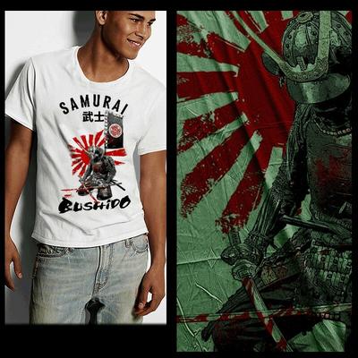 Samurai T-shirt Japanese Warrior Class Bushido Japan Kanji Ronin Hanzo XL White