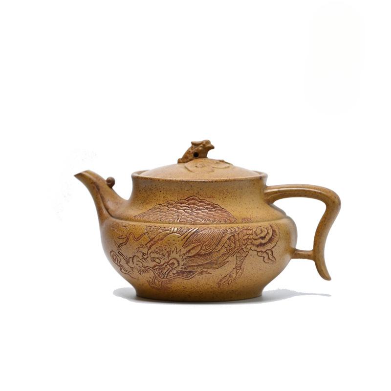 

250ml Yixing Purple Clay Teapots Handmade Dragon Pot Raw Ore Gold Section Mud Reducing Roasting Kettle With Infuser Zisha Teaset