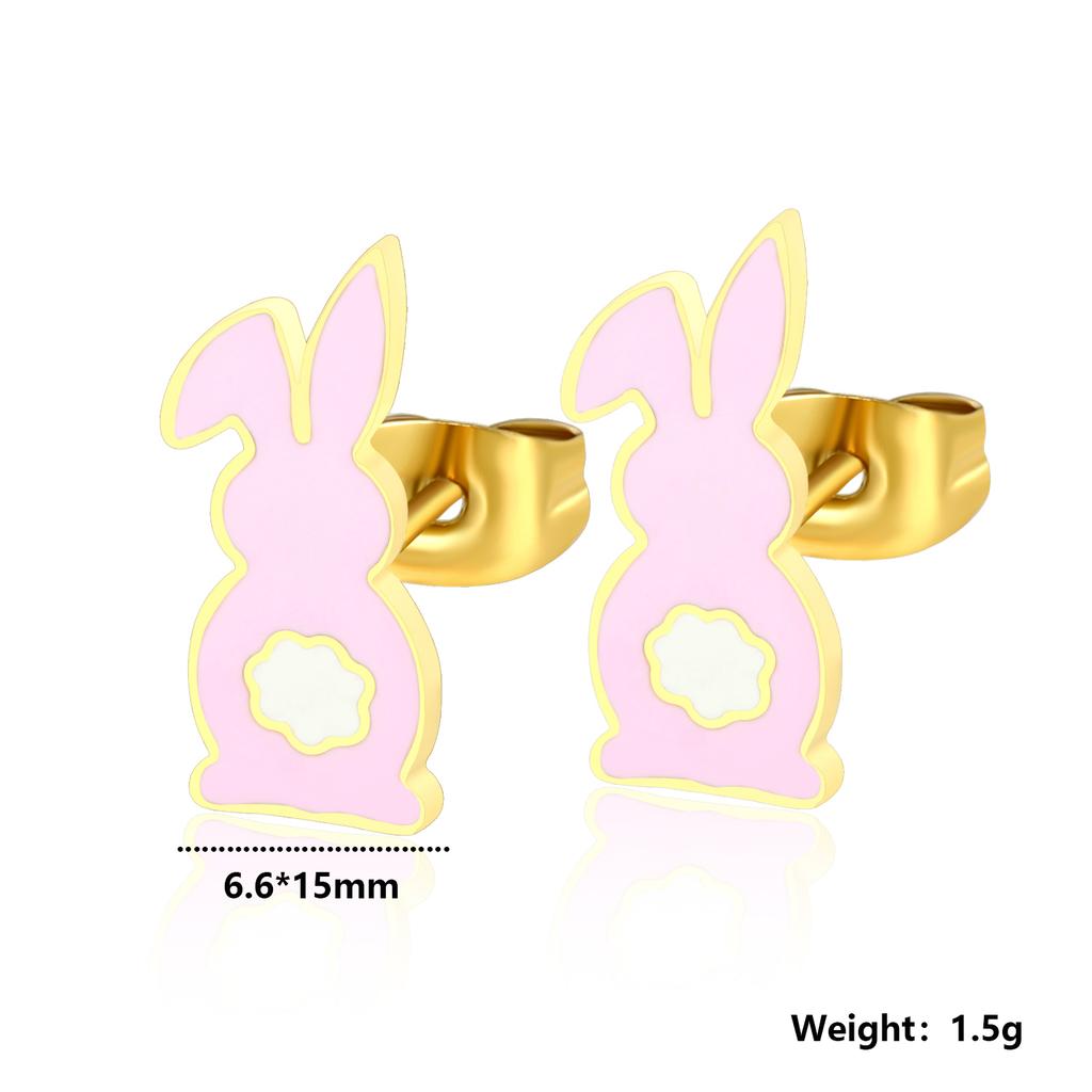 Cute Colorful Rabbit Stud Earrings for Children Girls Teenagers Jewelry Gifts Animal Small Piercing Drip-Oil Pink Rabbits Earing