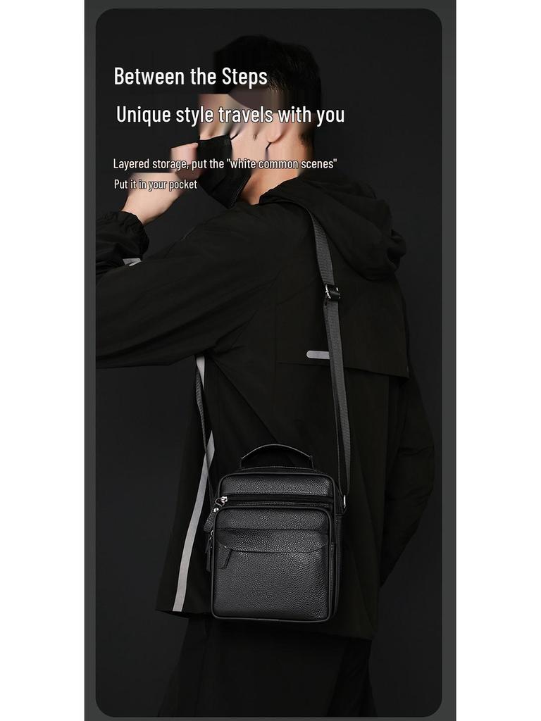 Men's Genuine Leather Crossbody Shoulder Bag - Top Grain Cowhide, Small Storage, Tool Bag