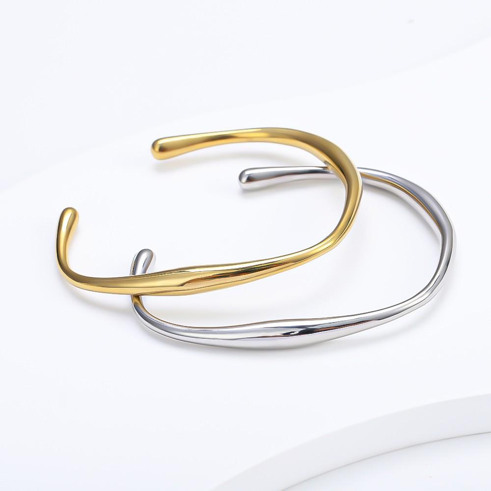 18K Gold-Plated Stainless Steel Geometric Open Bangle Bracelet