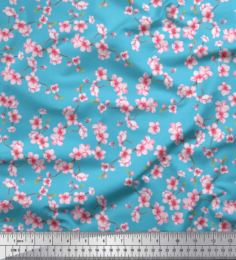 

Тканина Soimoi Japan Crepe Satin Blossom Floral Printed Тканина 1 метр 42 дюйма 42 Inch Wide - Poly Crepe синій