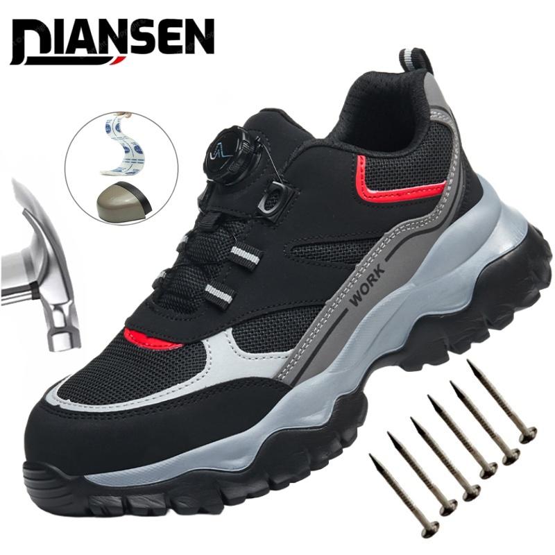 Rotary Buckle Work Boots Safety Steel Toe Men Breathable Safety Shoes  Indestructible Puncture-Proof Hiking Work Sneakers