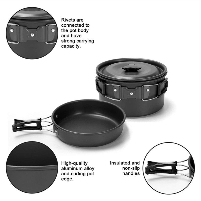 DS308 Portable Outdoor Nested Cookware and Tea Kettle Set for Camping