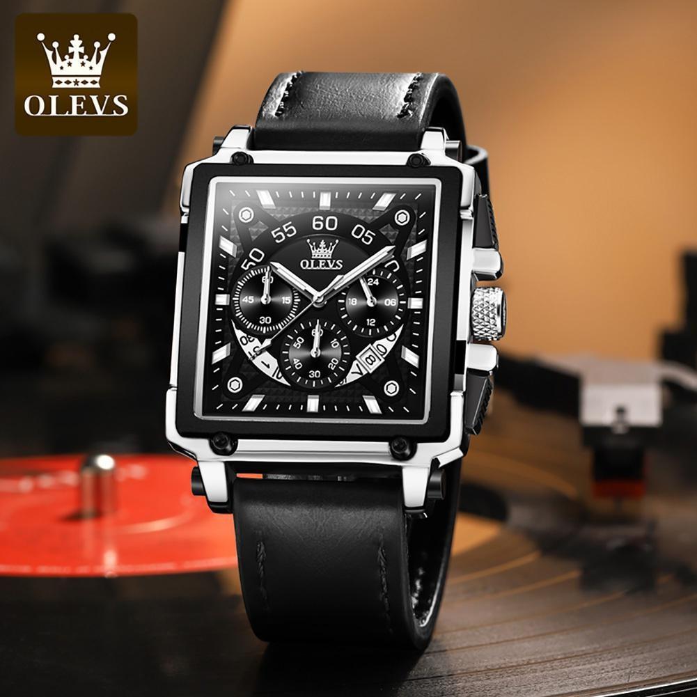 Male Watches Square Quartz Watch For Men Waterproof Leather Strap Chronograph Wristwatch Luminous Relogio Masculino