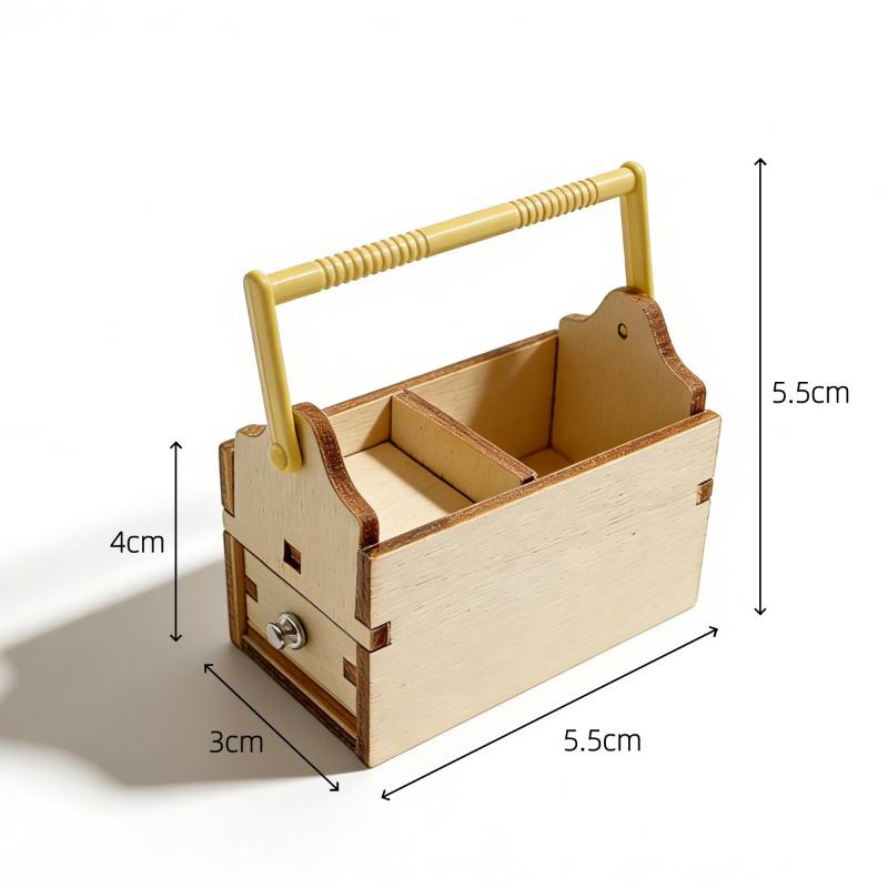 Wooden Toolbox with Drawer for 112 Dollhouse Mini Tool Chest Miniature Furniture for Kids Model Playroom