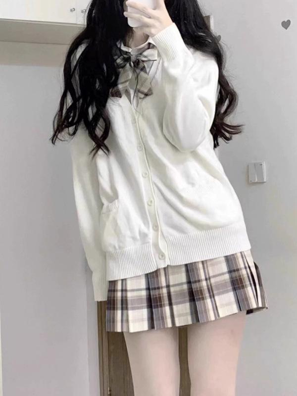 Women's Autumn Winter Slim Fit Japanese School Style Cardigan Sweater with Long Sleeves, Multi-color