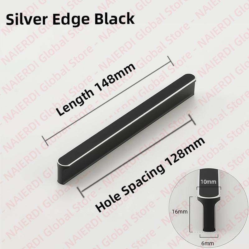 NAIERDI American Style Black Cabinet Handles Aluminum Alloy  Long Furniture Handle Kitchen Cupboard Pulls Drawer Knobs Hardware