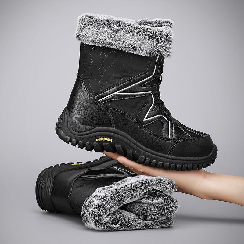 Fashion high-top cotton boots Winter outdoor snow boots Women's piled thickened warm large-size casual sports cotton shoes