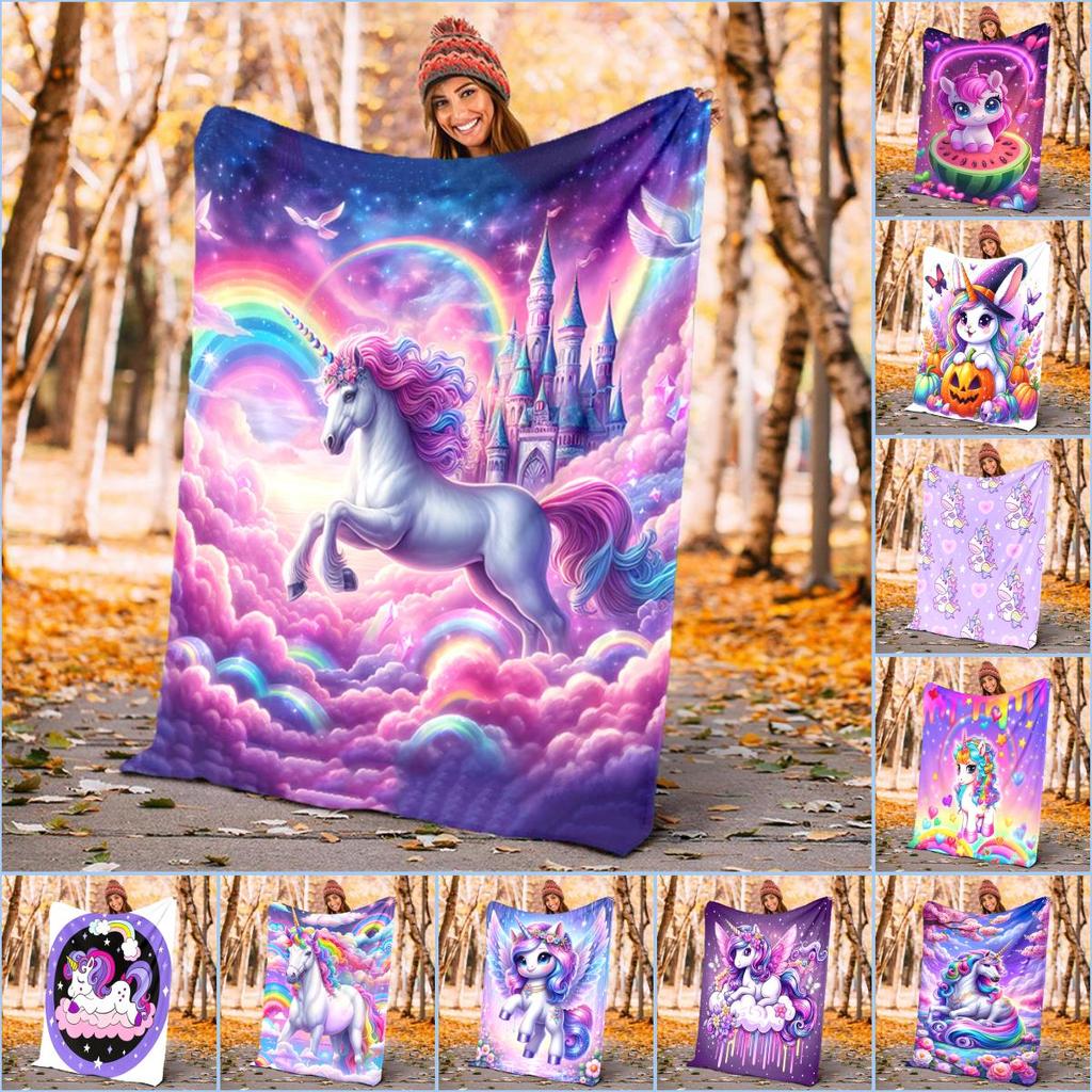 1PC Purple unicorn blanket, al season lightweigh Poster blanket home office outdoor nap multifunc Poster blanketional blanket
