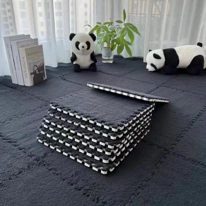 12Pcs Winter Hot Selling Interlocking Mat 30x30CM Plush Splicing Carpet Bedside Mat for Bedroom All-Season Soundproof and Warm