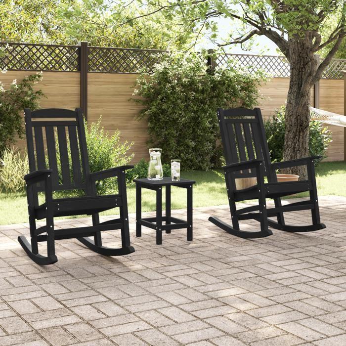 VidaXL Ensemble de Salon de Jardin 3 Pièces HDPE 2 Chaises Berçantes Noires Avec Table Sièges d'Extérieur Pour Se Détendre 3335816