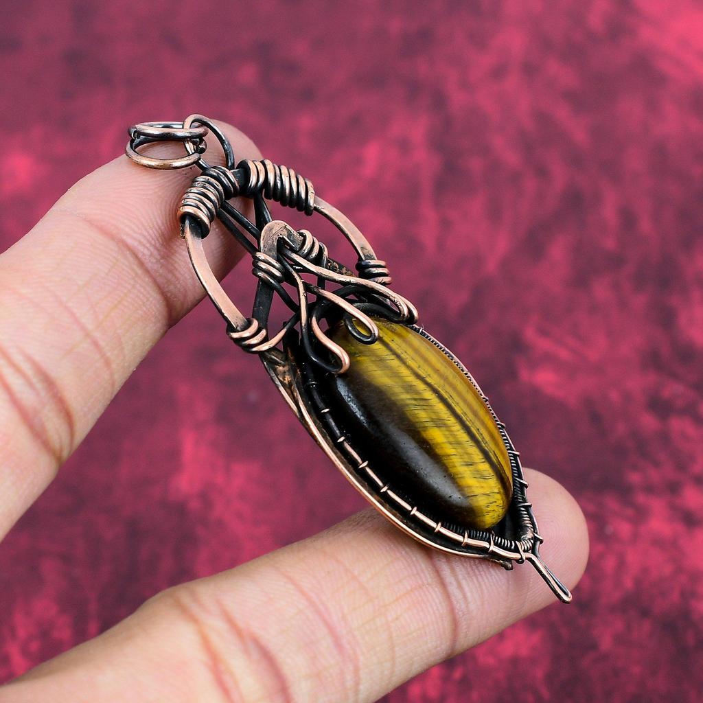 Tiger's Eye Pendant Copper Wire Wrapped Pendant Handmade Pendant Tiger's Eye Jewelry Real Gemstone Pendant Copper Wire Jewelry Gifts For Him