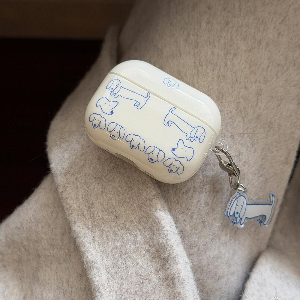 Cartoon Cute Blue Line Puppy Simple Soft Earphone Case for AirPods 4 With Pendant for AirPods 2 3 4 Pro 3 Protection Cover