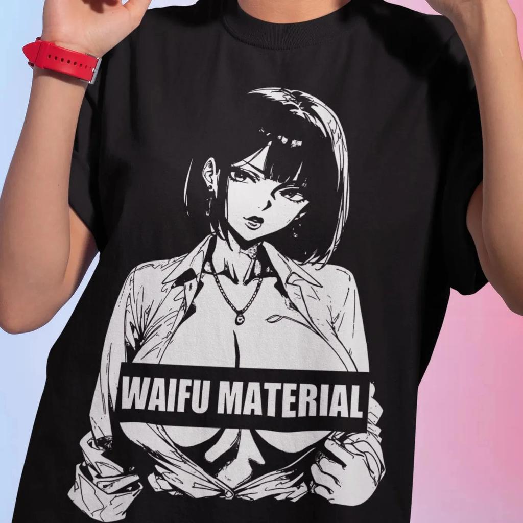 Hentai Japan Anime Waifu Material Printed Unisex Tshirts Comfort Breathe Women Clothing Streetwear Casual Hipster Hip Hop Otaku Tee