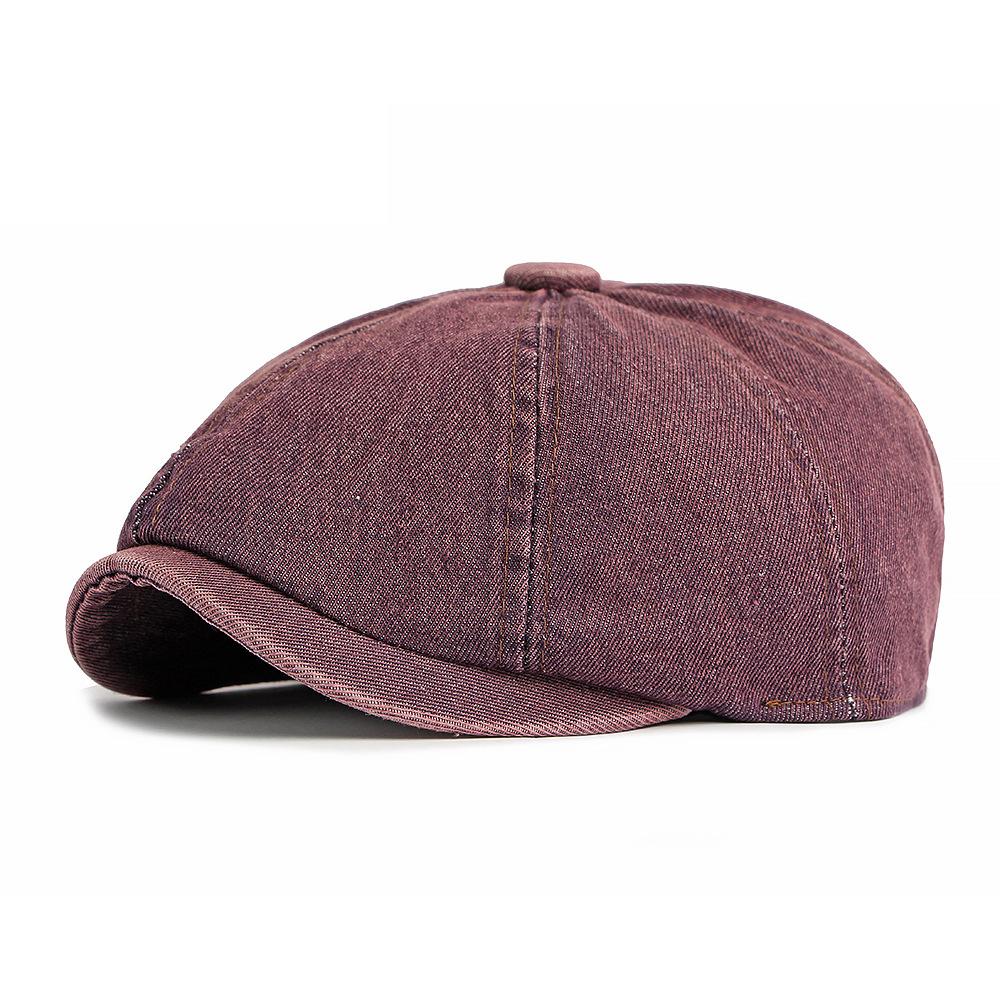 British Style Denim Octagonal Cap Men Women Beret Solid Color Retro Painter's Cap Newsboy Cap