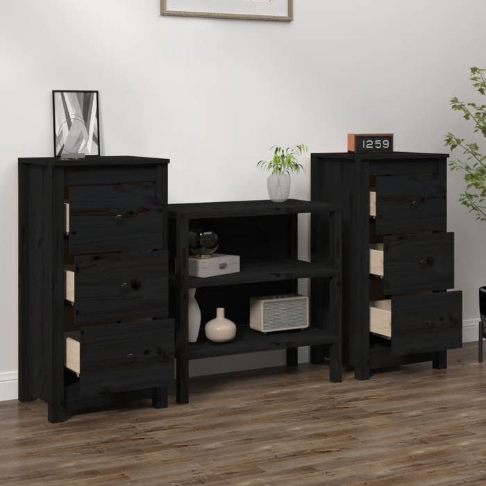 VidaXL 2x Buffets Armoires Latérales Organisateurs de Maison Meubles de Rangement Salon Intérieur Noir 40x35x80 cm Bois 813748