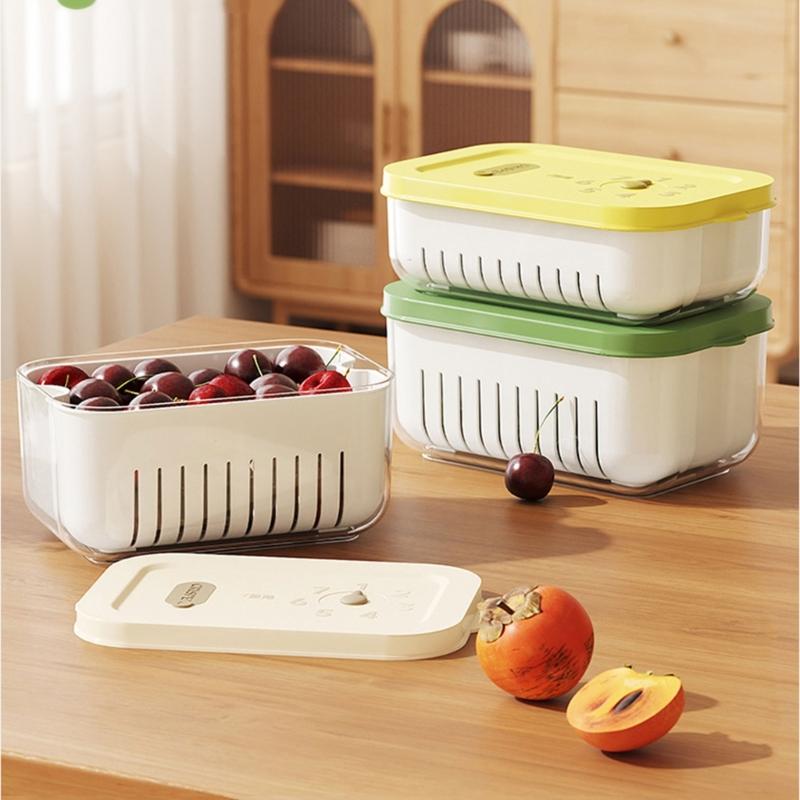 Innovative Timer Refrigerator Sealed Box for Organizing Fruits Vegetables Fridge Food Organizer with Drain Basket
