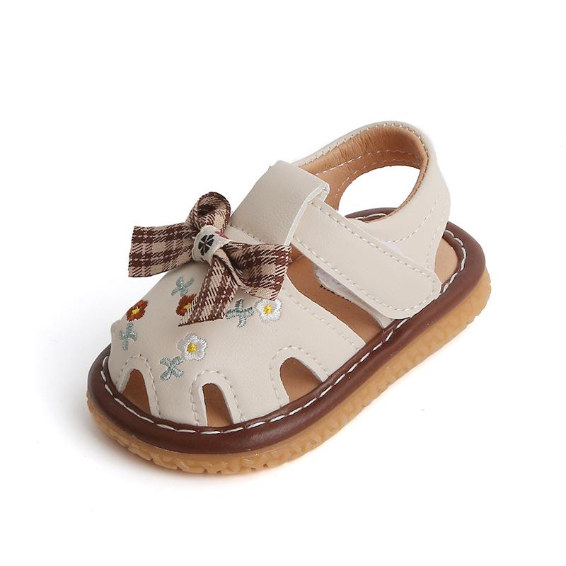 2024 Vintage Style Floral Summer Sandals for Baby Girls - Cute Squeaky Princess Shoes