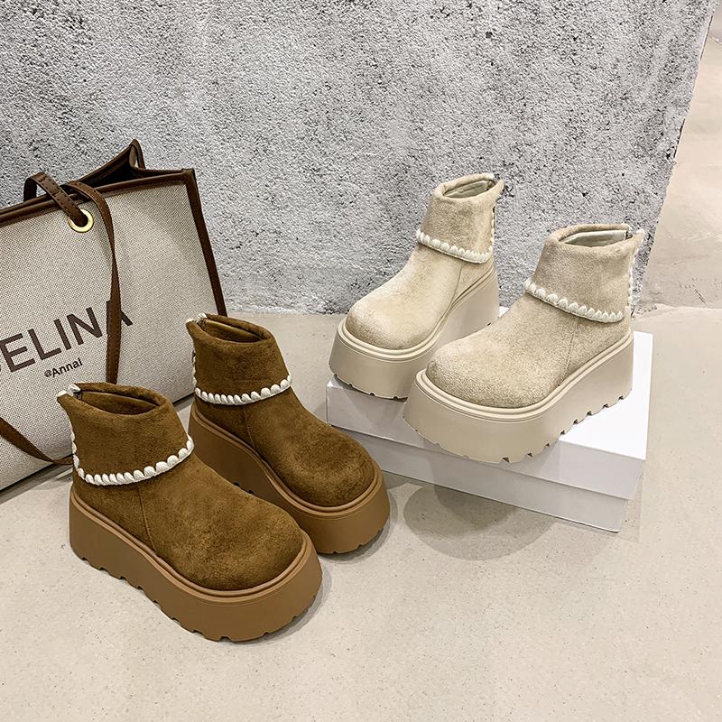 Fashion Design Fashion Platform Heels Women Ankle Boots Keep Warm Height Increase Short Booties Autumn Winter Ladies Shoes Zapatos Mujer
