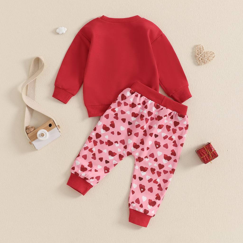 Toddler Girl Valentines Day Outfit, Letter Long Sleeve Sweatshirt Heart Long Pants 2 Piece Set