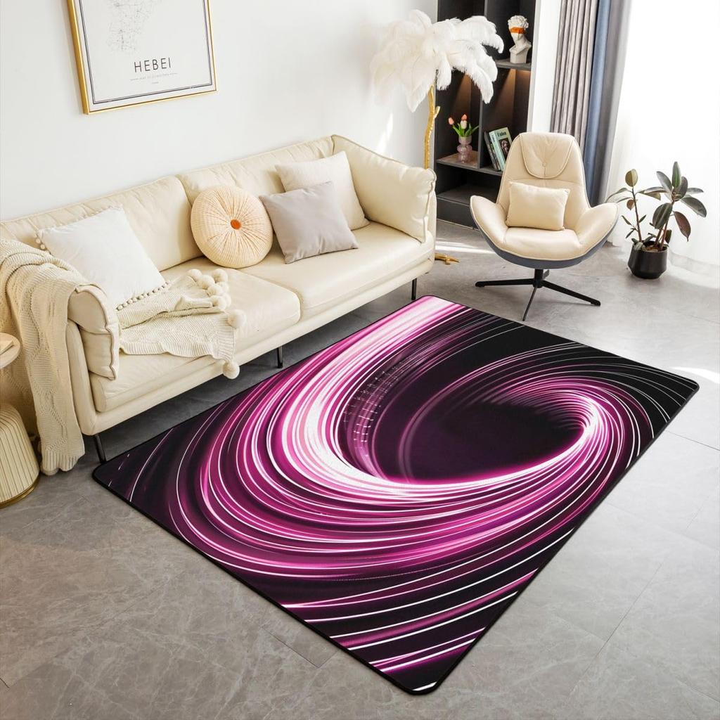 Erosebridal Red and Black Swirl Rugs for Living Room Bedroom - 3D Geometric Abstract Art Area Rug 3 x 5 for Kids Boys Girls, Hole Circle Was