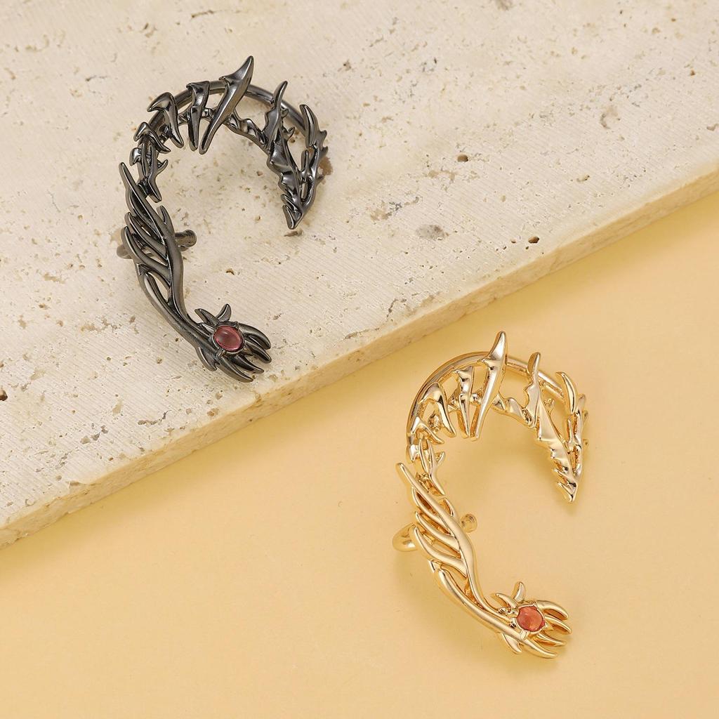 Exaggerated Punk Dragon Ear Clips for Non-Pierced Ears - Women's Dragon-Shaped Zircon Thorn Ear Hooks