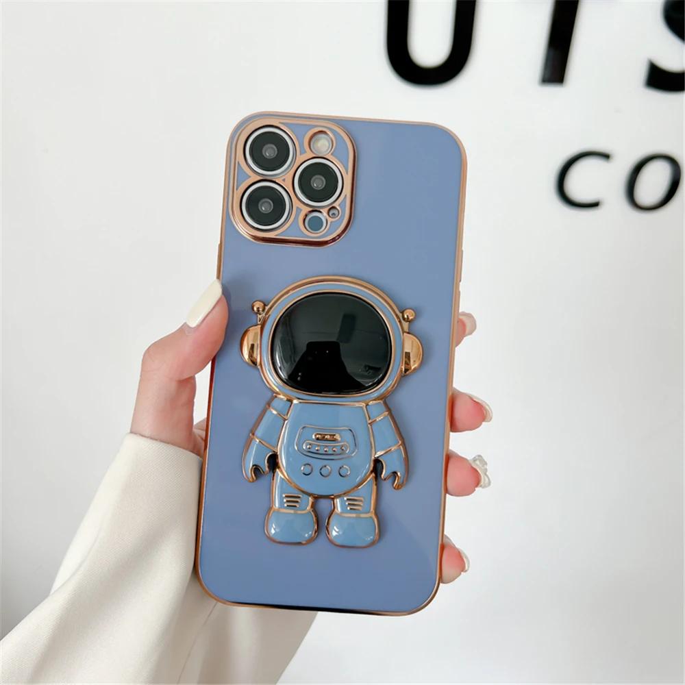 Luxury Astronaut Stand Holder 6D Plating Phone Case For Samsung A7 2018 A11 A21S A31 A51 A71 A81 A91 Soft Silicone Back Cover