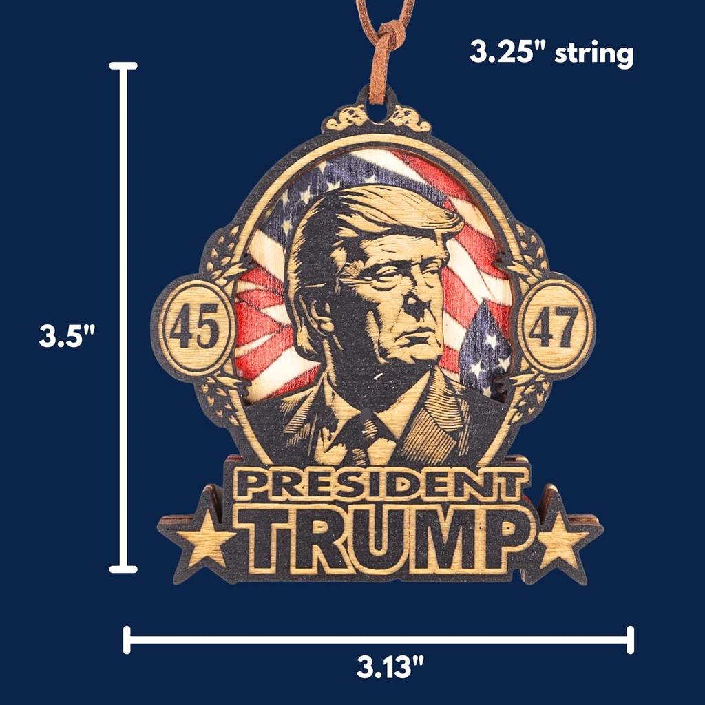 45-47 President Trump Wood Carved Ornament, Election Keepsake, Inaguration Day, 3.5 Inches