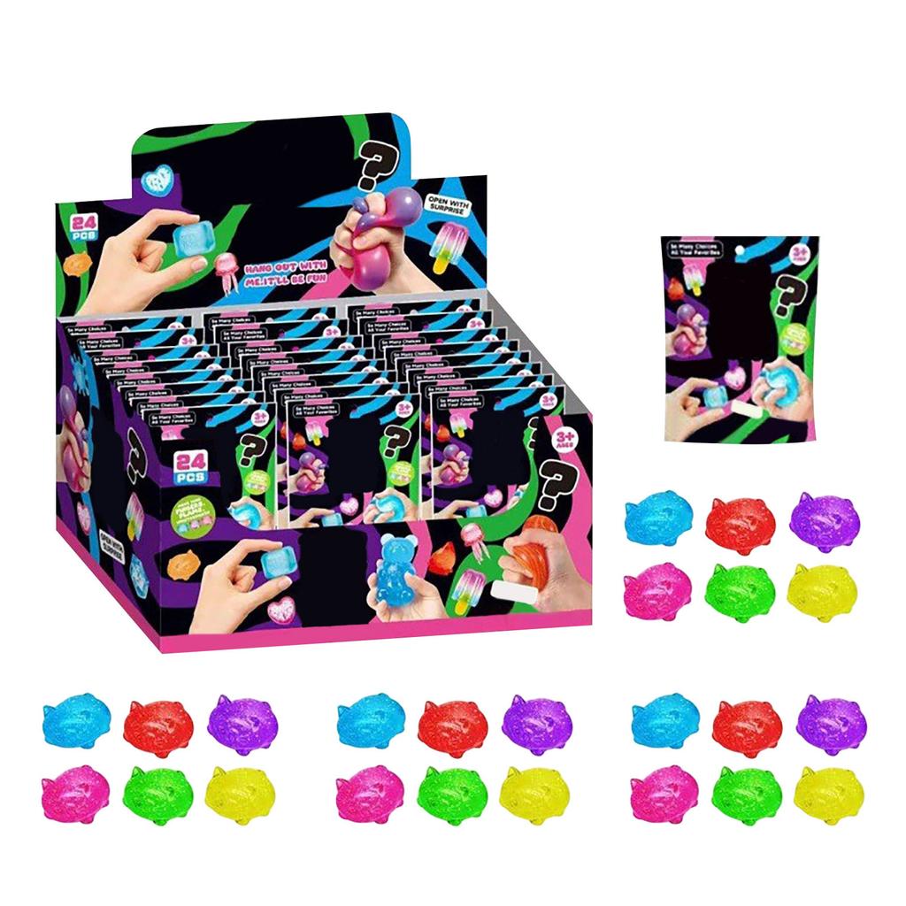 24pcs TPR Material Sensory Stress Relief Toys Set 3D Squeeze Fidget Toys Blind Box Collection for Kids and Adults