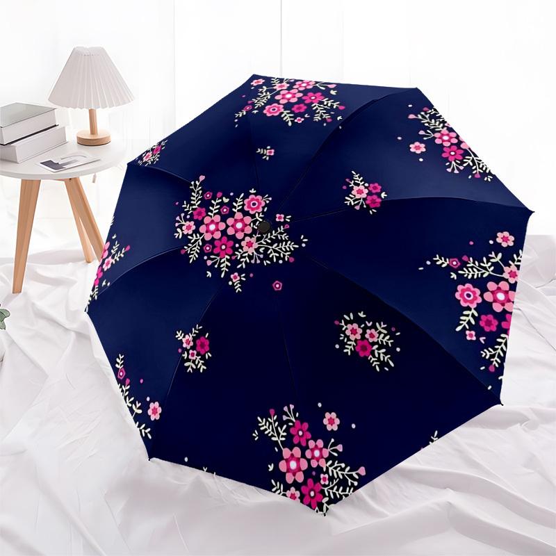 

1pc Floral Pattern Navy Blue Pink White Umbrella with Plastic Handle,Suitable for All Seasons Home Travel Outdoor Umbrellaptys31004