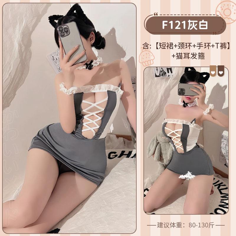 Lace-up Large Size Fat M Sex Lingerie Catwoman Cute Sexy Servant Sweet Maid Uniform Hollow Free 1