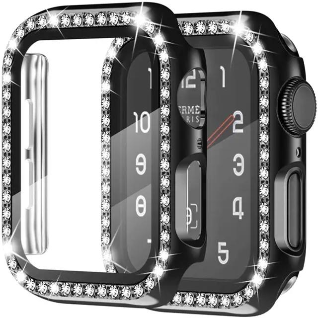 Glass+Watch Cover for Apple Watch 49mm 45mm 44mm 41mm 38mm 40mm Bling Case Diamond Bumper Protector for iwatchSE 8 9 7 6 5 4 3 2