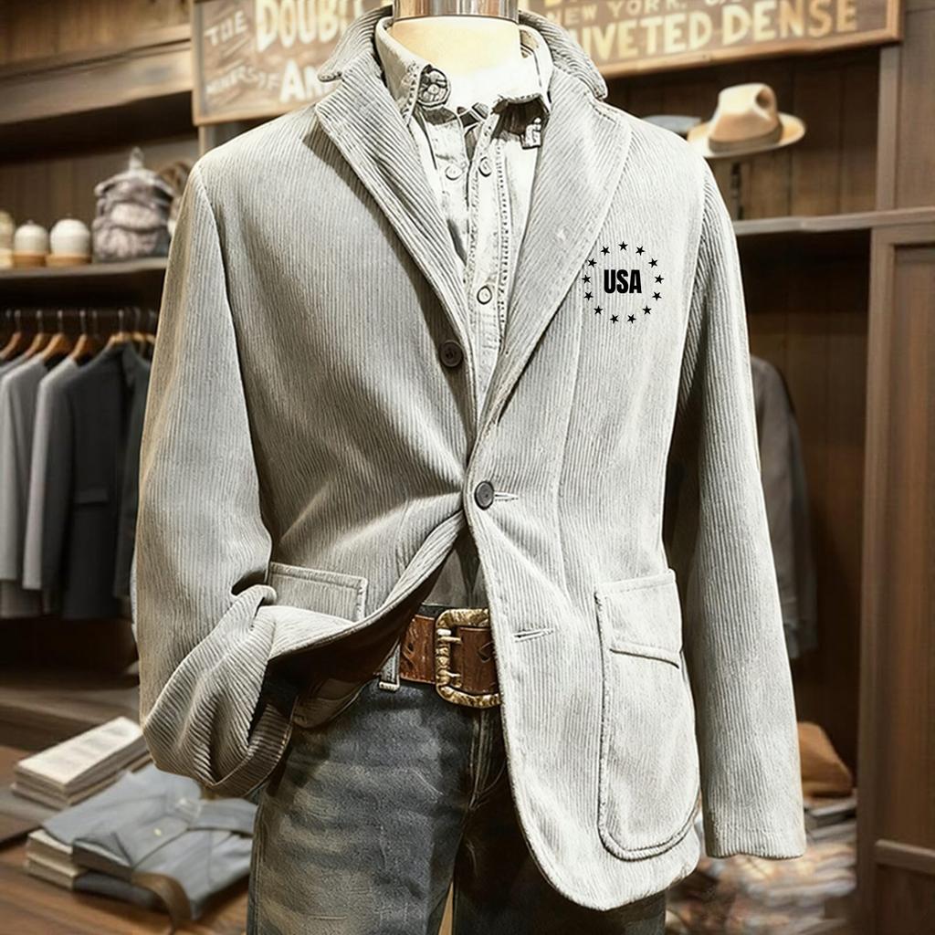 Men's Solid Color Corduroy Warm Pocket Suit Jacket Cardigan Men's Casual Suit