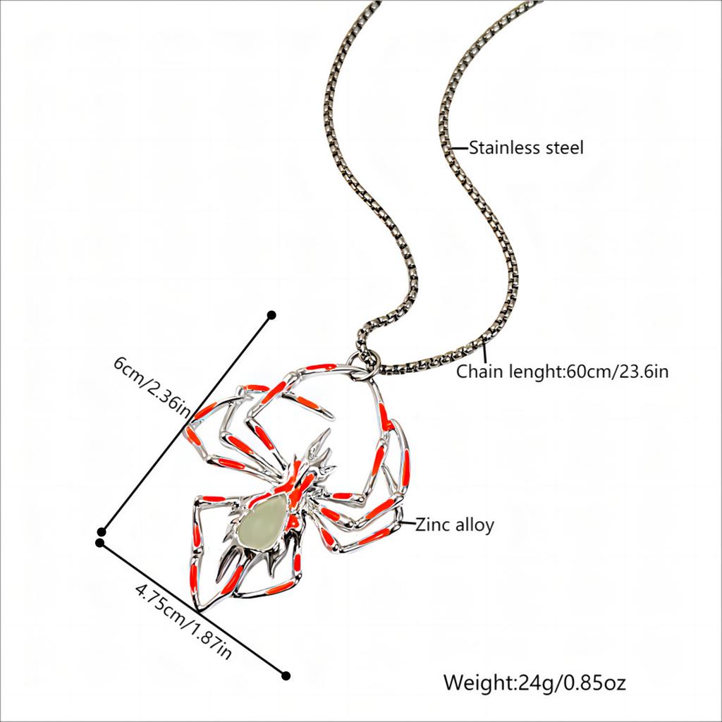 Halloween 3D Glow Spider Pendant Necklace - Gothic Hip-Hop Glow-in-the-Dark Insect Jewelry for Men Halloween Party Neck Jewelry