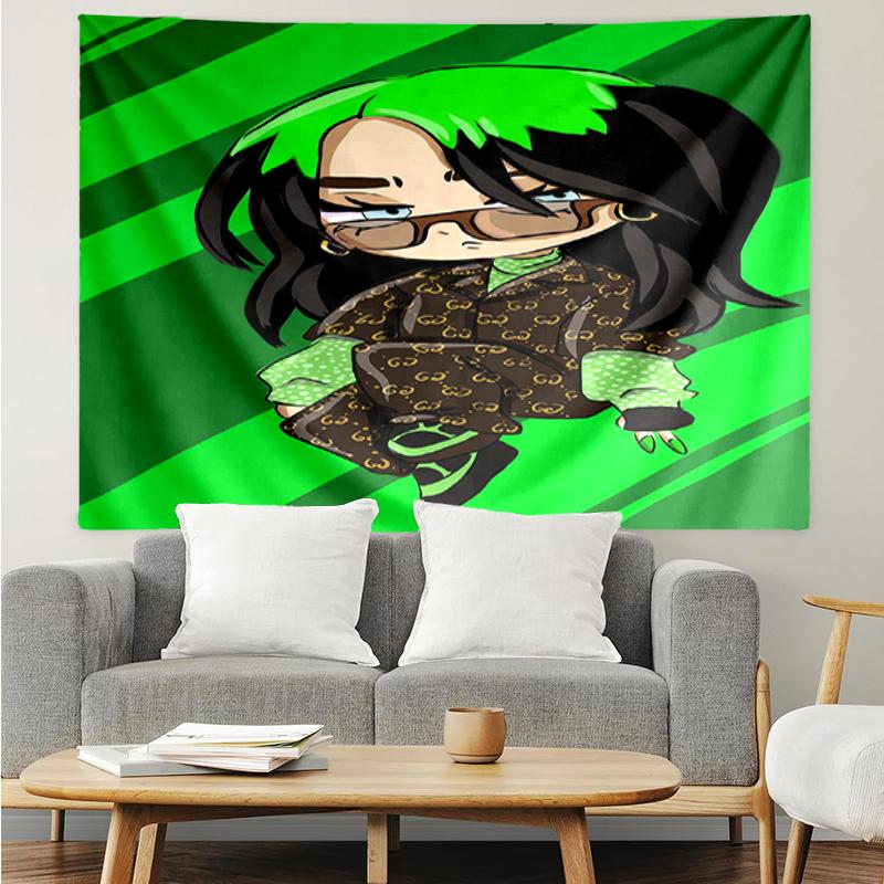 Billie-Eilish Print Tapestry, Backdrop, Easy Setup, Ideal for Bedroom, Office & Living Room, with Aesthetic Wall Hanging Decor.