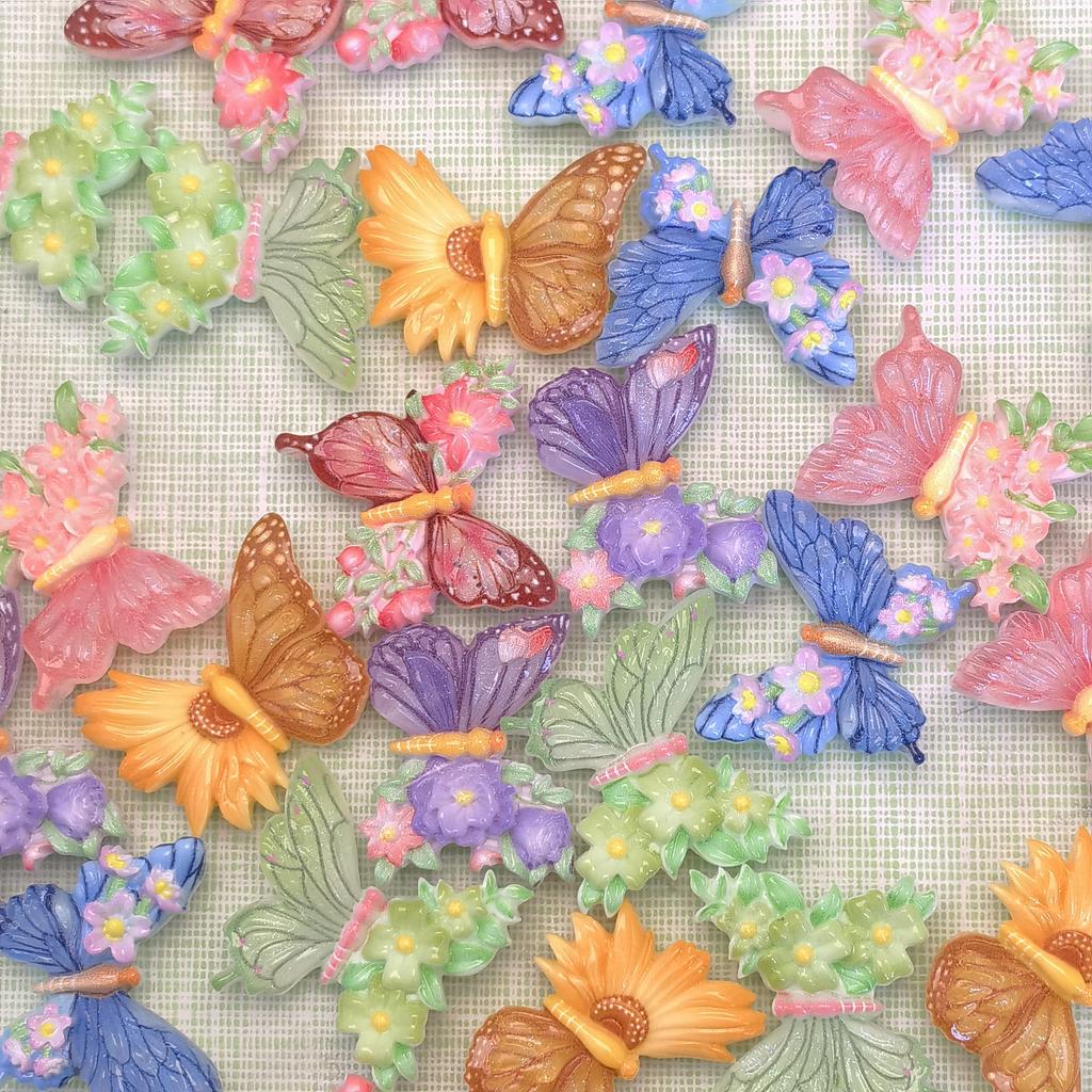 Spring Butterfly Resin Cabochon 100pcs Resin Flatbacks for DIY Decoration Accessories Ornament Bulk Supplier