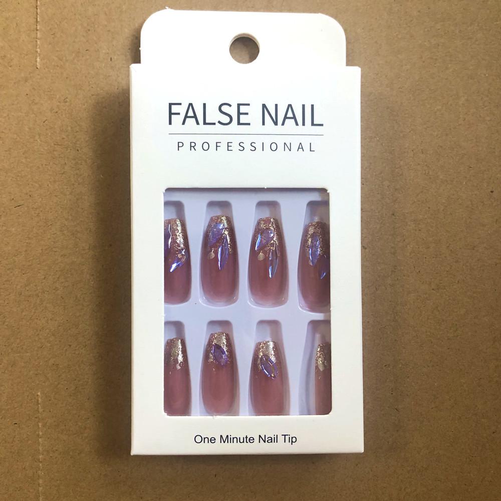 **Removable Sparkling Purple False Nails - Long Transparent Ice Ballet Style**