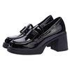 Small versatile square head platform comfortable high-heeled loafers women's autumn 2025 new small leather shoes thick-heeled single shoes