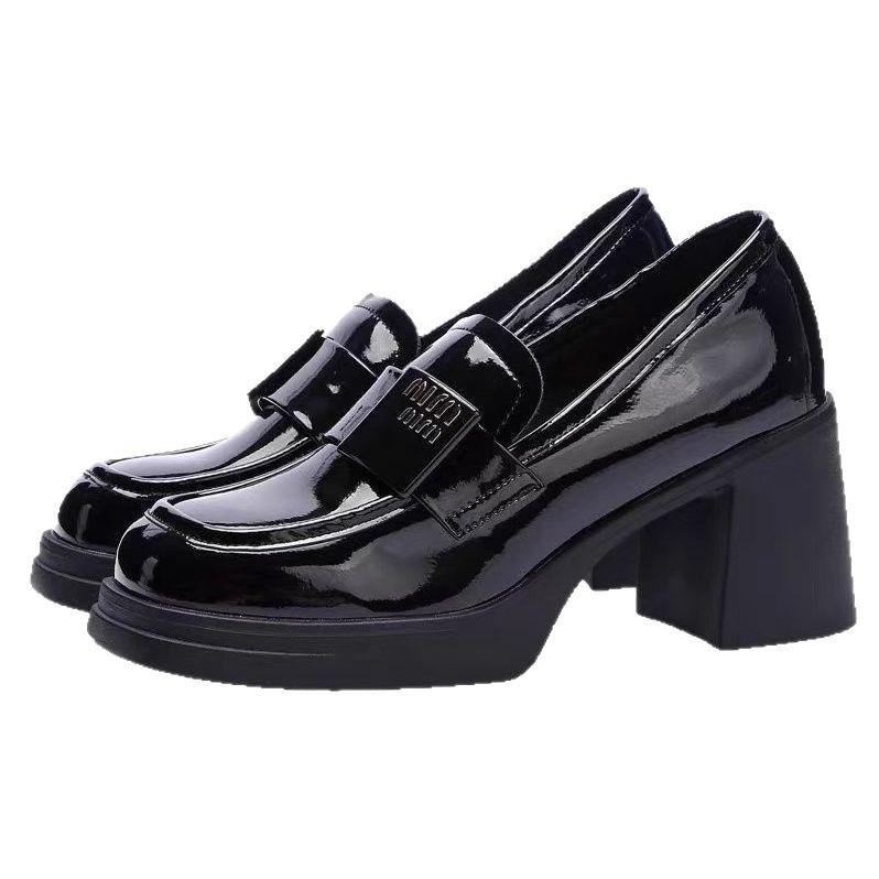 Small versatile square head platform comfortable high-heeled loafers women's autumn 2025 new small leather shoes thick-heeled single shoes