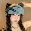Sweet and Cool Babes Wind Cat Ear Beret Autumn Hat Women's Washed Cowboy Painter Hat Y2k Octagonal Hat