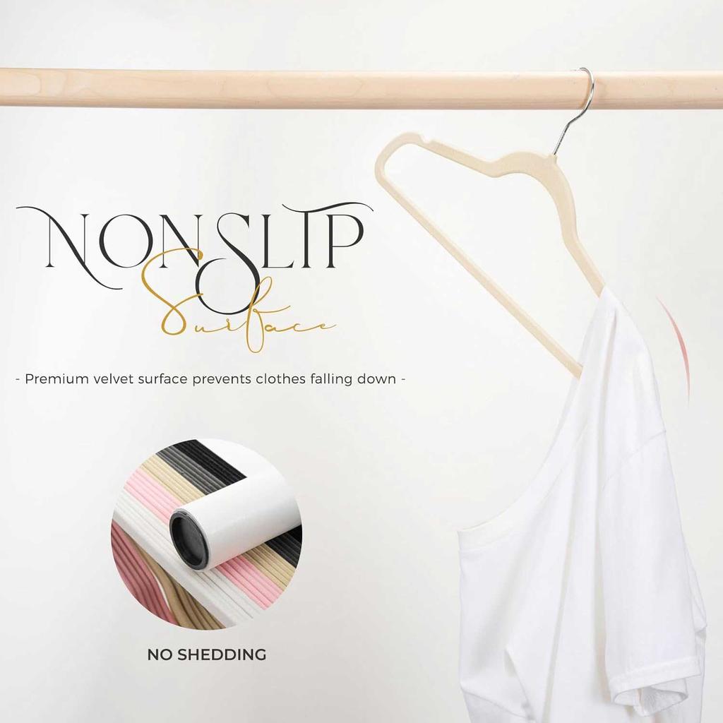Beige Velvet Hangers 10 Pack, Non Slip Clothes Felt Hanger Heavy Duty for Coat, Premium Slim Space Saving Suit Hangers for Close