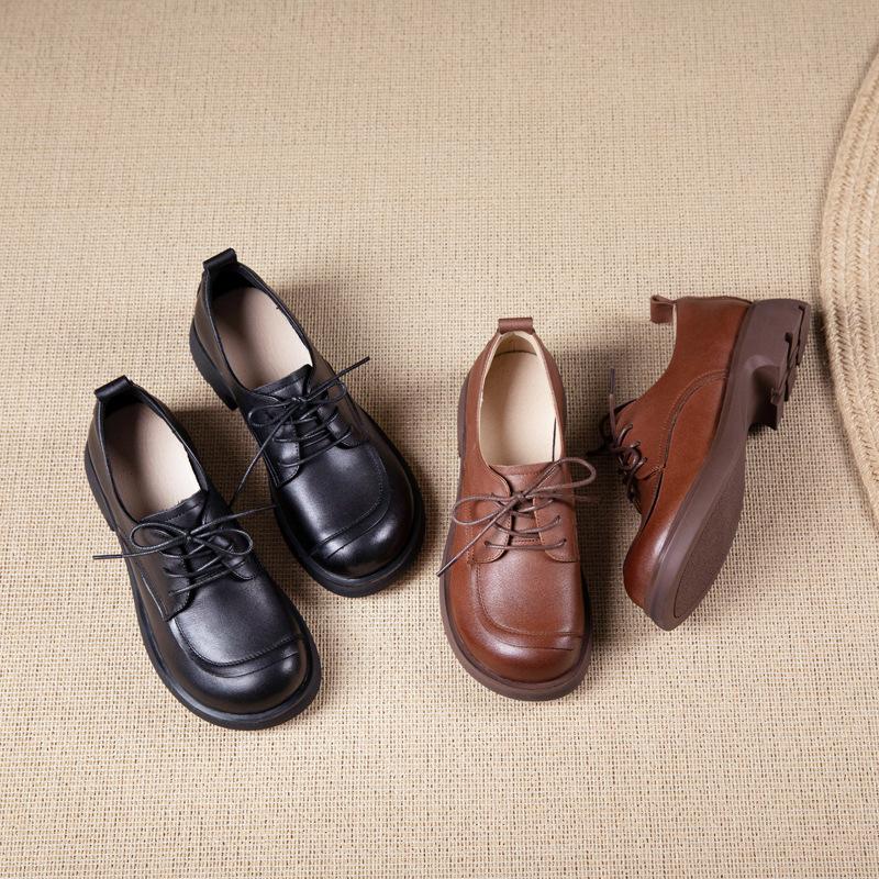 The First Layer of Cowhide Loafers for Women's Commuting Autumn New Soft-soled Leather British Style Brock Small Leather Shoes Single Shoes for Women