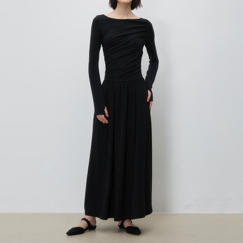 

Женское красивое балетное платье, облегающее, плиссированное, с длинными рукавами XS чёрный