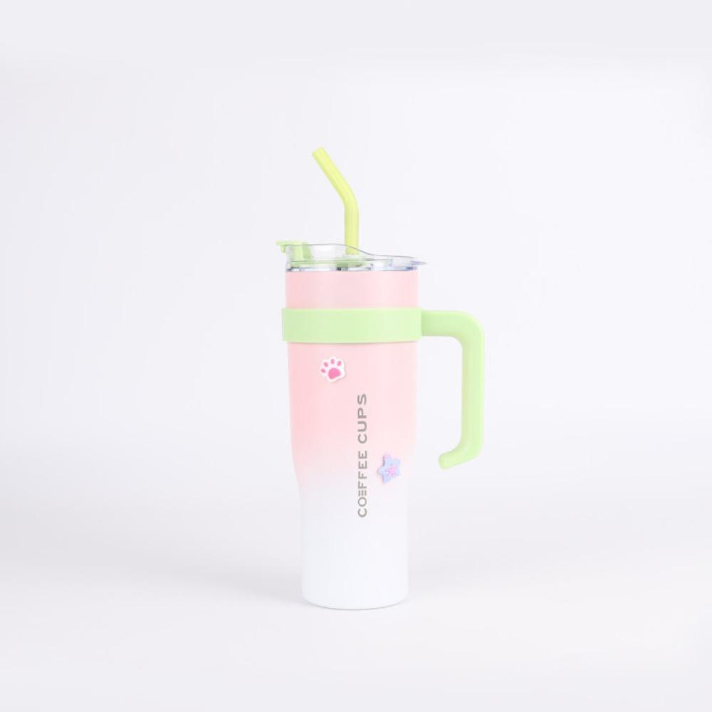 Large Capacity 40oz Car Cup Double Layer Vacuum with Straw Handle Cup Outdoor Portable Car Thermos Cup