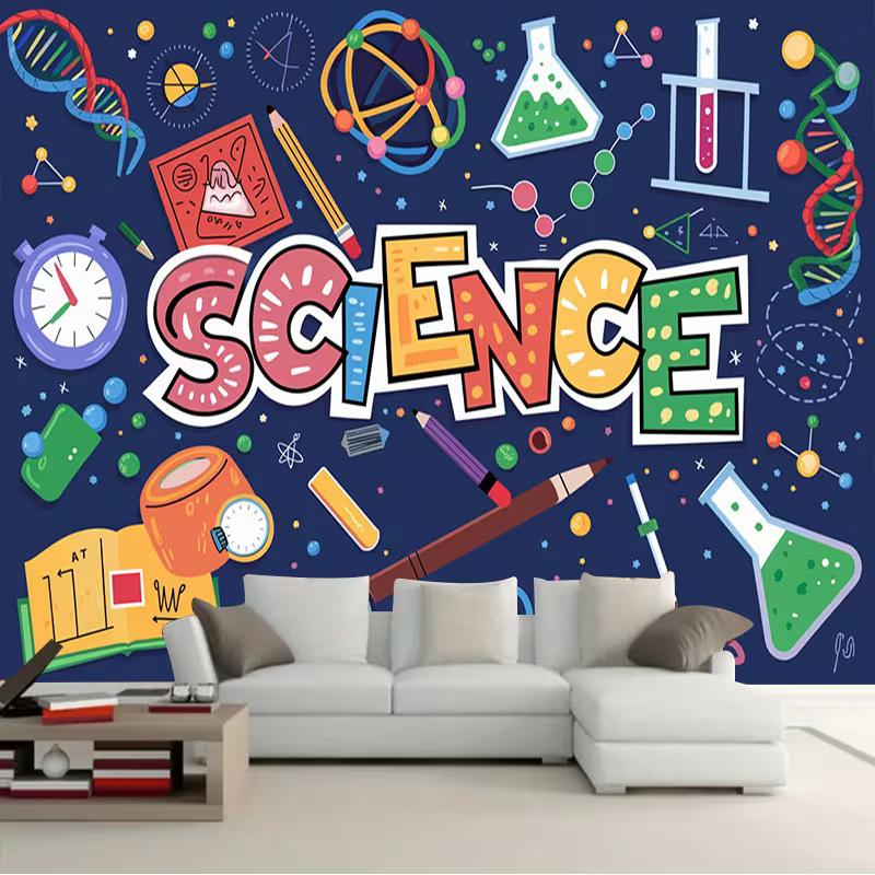 2D Cartoon Science Backdrop, Classroom Lab Theme Photography Background