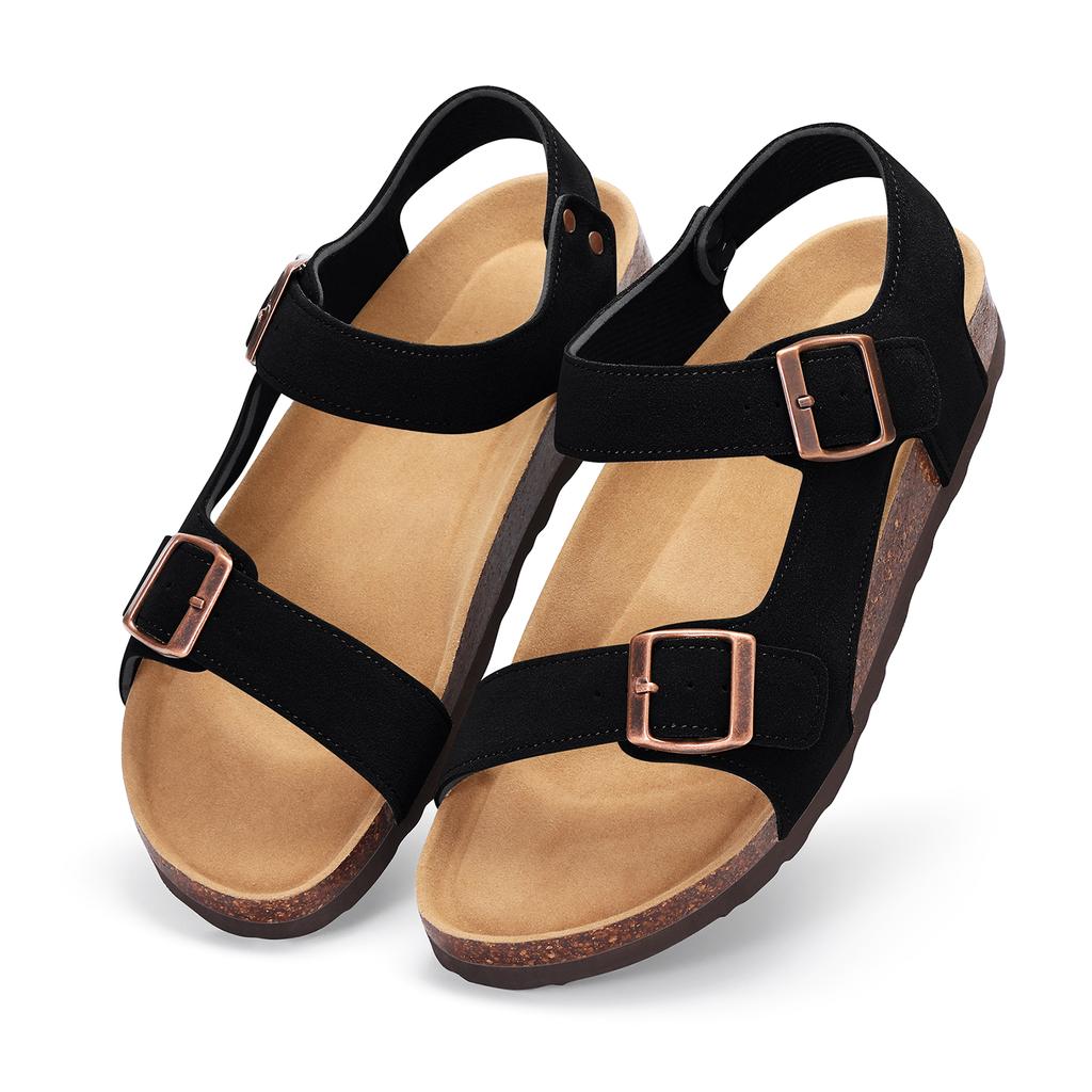 Fashion Crestar Women's Clogs New Classic Cow Suede Sandals with Double Buckle Arch Support Outdoor Lady Cork Flat Clogs Casual Slipper