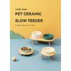 Small Dog Slow Feed Bowl Elevated Cat Drinking Eating Ceramic Bowls with Wooden Stand Pet Anti-Gulping Feeding Food Water Plate