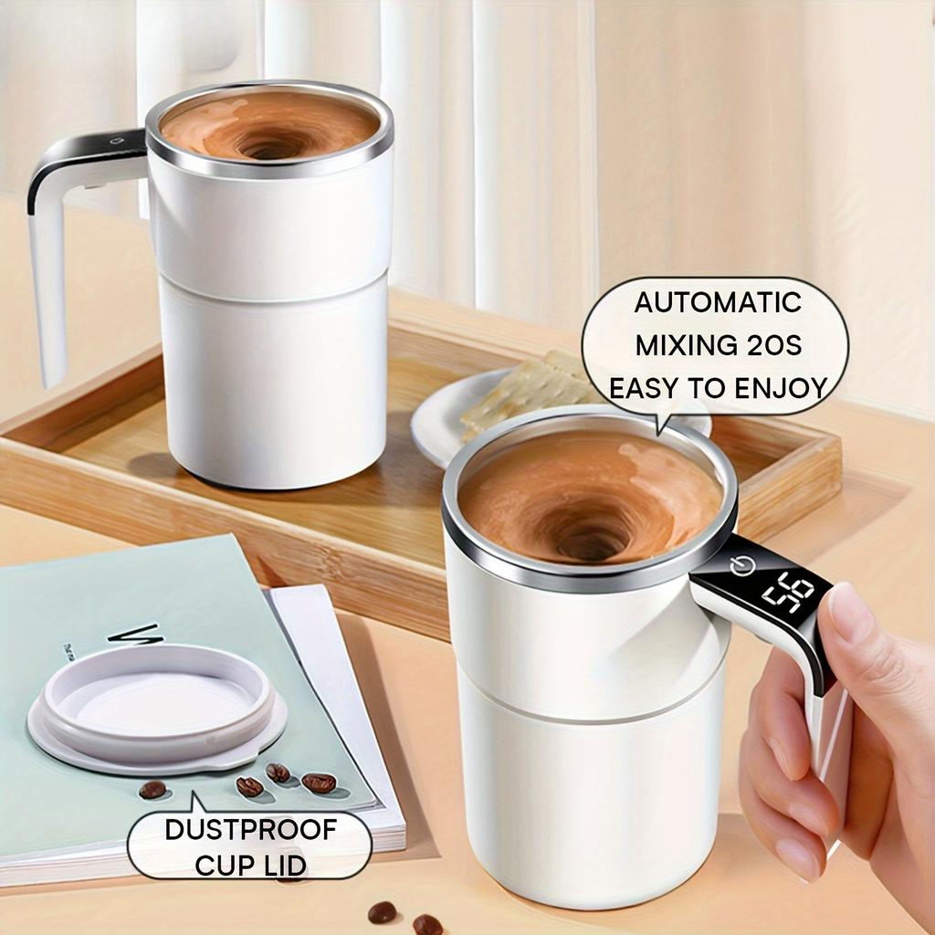 Rechargeable Self-Stirring Coffee Mug with Temperature Display - USB Charging, Sealed Travel Tumbler for Milk, Chocolate, Mocha