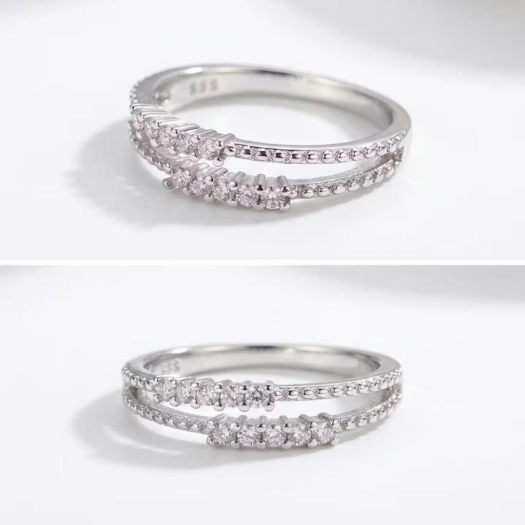 Elegant Double Layer Zircon Ring - Women's Light Luxury Cross-Border Design, Niche Double Row Diamond Ring, New High-End Style.